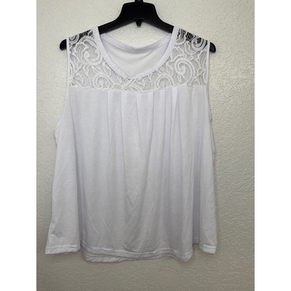 White Lace Tank Top 5XL Sleeveless Casual Summer Blouse Plus Size‎